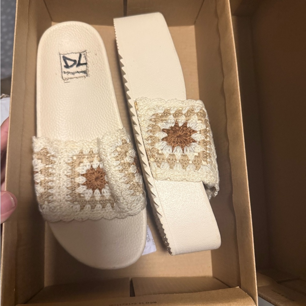 Dirty Laundry Cream Woven Slides